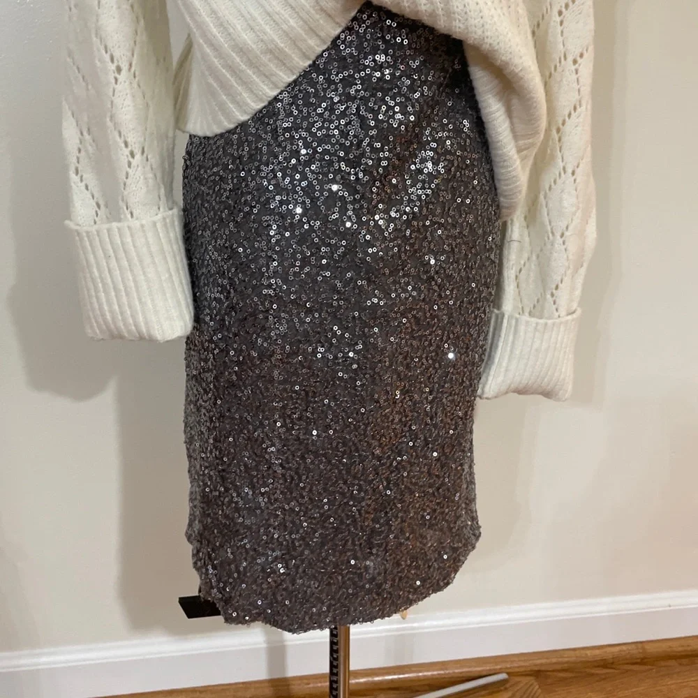J.Crew silver pewter sequin holiday party dress pencil skirt 0 EUC rare